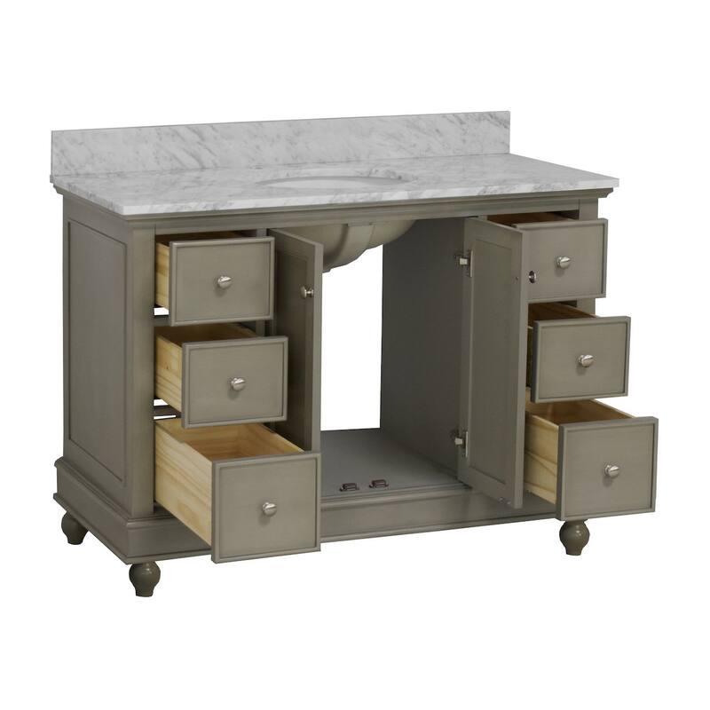 KitchenBathCollection Bella 48" Bathroom Vanity with Carrara Marble Top