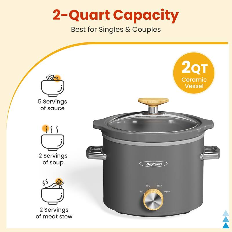 2 Quart Slow Cooker with 3 Heating Settings