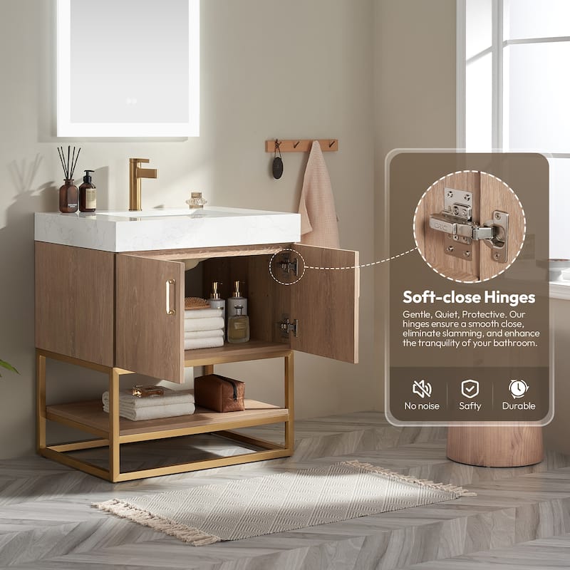 Alistair Single Bath Vanity with White Grain Stone Top without Mirror