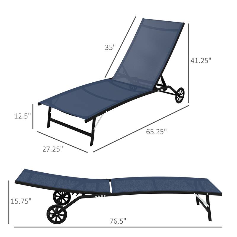 Outsunny Outdoor Chaise Lounge, 2 Piece Lounge Chair with Wheels, Tanning Chair with 5 Adjustable Positions