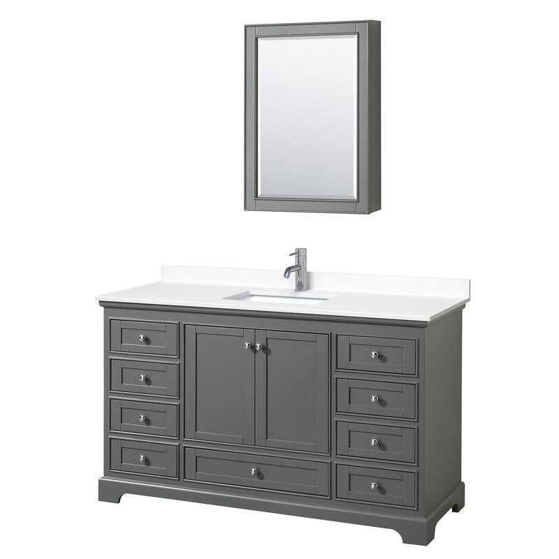 Wyndham Collection Deborah 60" Free Standing Single Basin Vanity Set - Dark Gray / White Cultured Marble Top / Polished