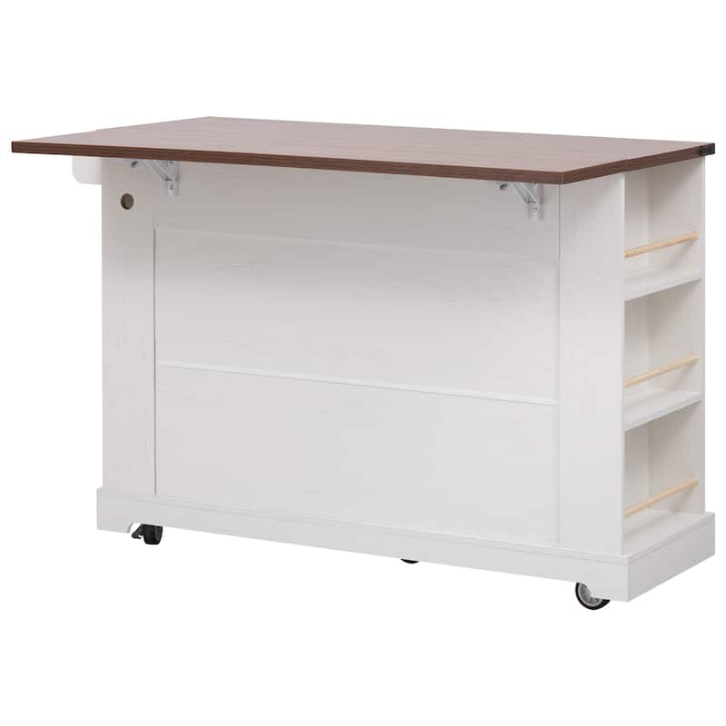 Quenie Farmhouse Kitchen Island with Drop Leaf and 3 Drawers(53-in x30-in x36-in)