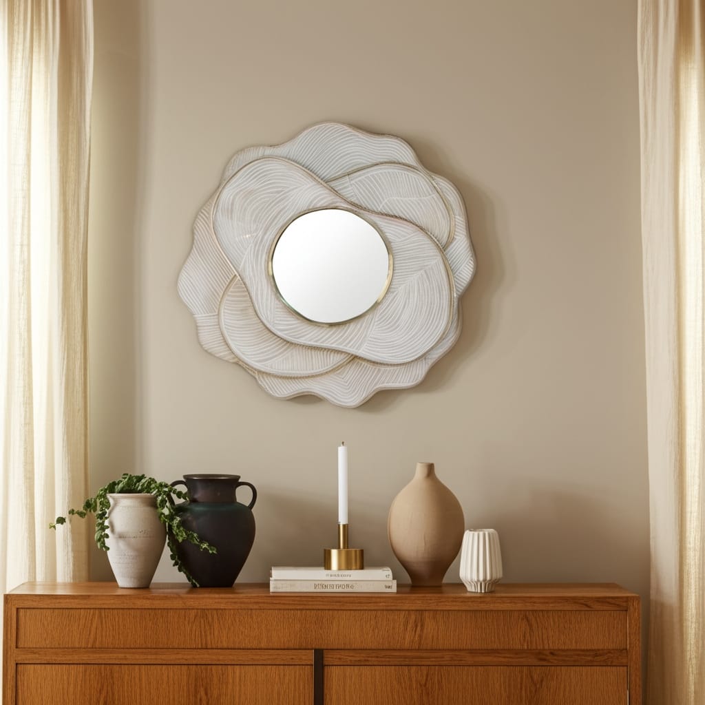 Wood Wall Mirror Decorative Layered Modern Accent Bathroom - 39" Ivory - 39" x 2.5" x 39"