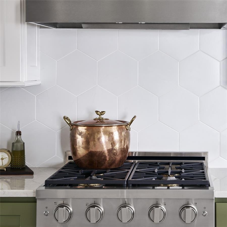 Merola Tile Textile Basic Hex White 8-1/2" x 9-3/4" Porcelain Floor and Wall Tile