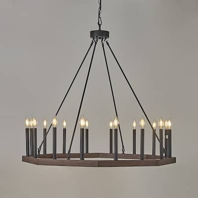 16 lights wheel shape chandlier walnut wood color
