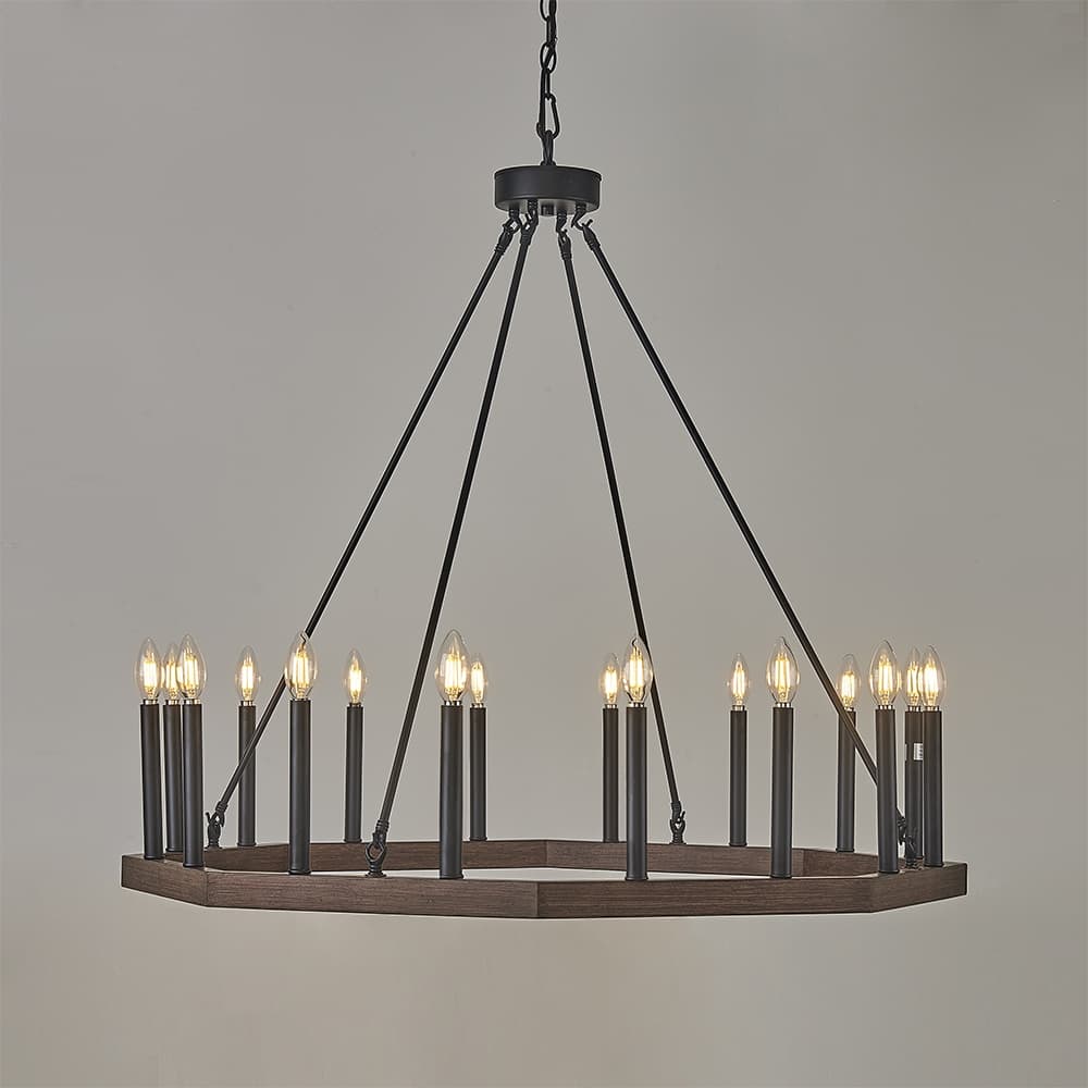 16 lights wheel shape chandlier walnut wood color