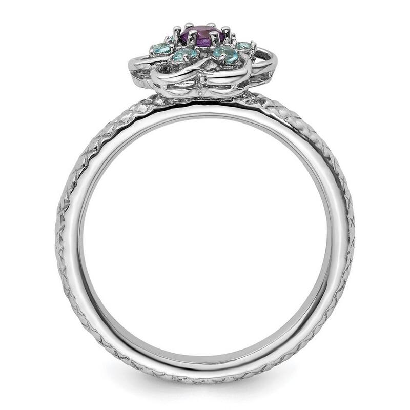 Curata 2.5mm 925 Sterling Silver Polished Prong set Stackable Expressions Amethyst and Blue Topaz Stackable Ring