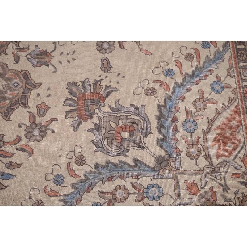 Beige Tabriz Vintage Persian Area Rug Handmade Wool Carpet - 9'6" x 12'7"