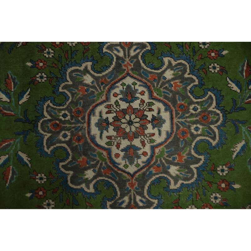 Hand Knotted Oriental 100% Wool Carpet Traditional Floral Green Tabriz Area Rug - 6' 1'' X 4' 8''