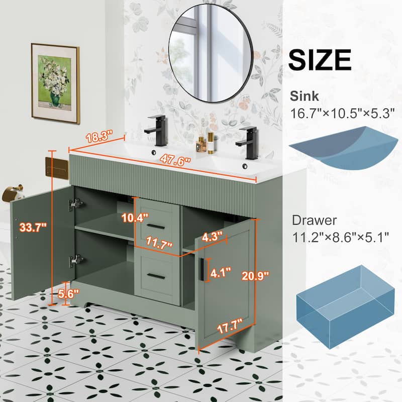 30"/36"/48" Single Bathroom Vanity Set with Drop in Sink Top with Wave Lines