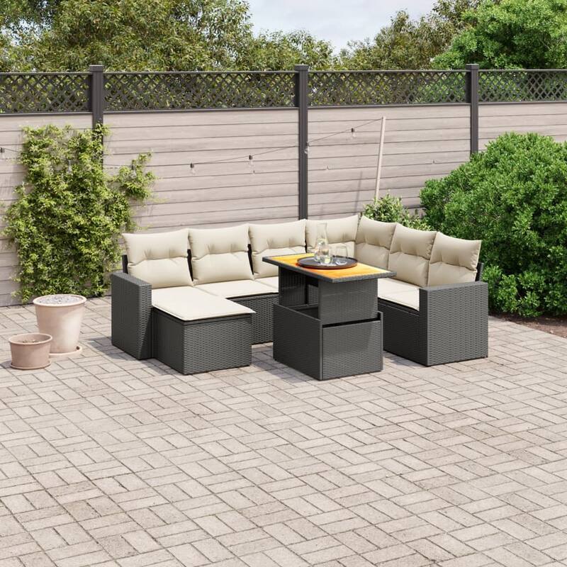 vidaXL Patio Sofa Set with Cushions Outdoor Lounge Set 8 Piece Poly Rattan - 21.7 x 39.4 x 28.7 - Black  - form2