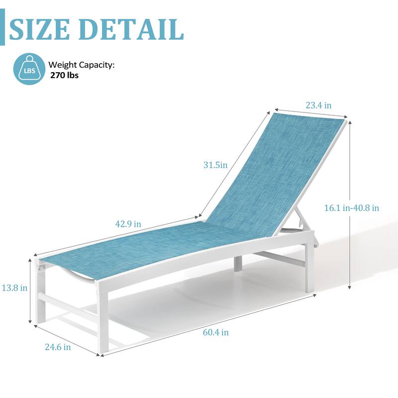 VredHom Outdoor Aluminum Adjustable Chaise Lounge Chairs (Set of 2) - 60.4 in L * 24.6 in W * 16.1/40.8 in H