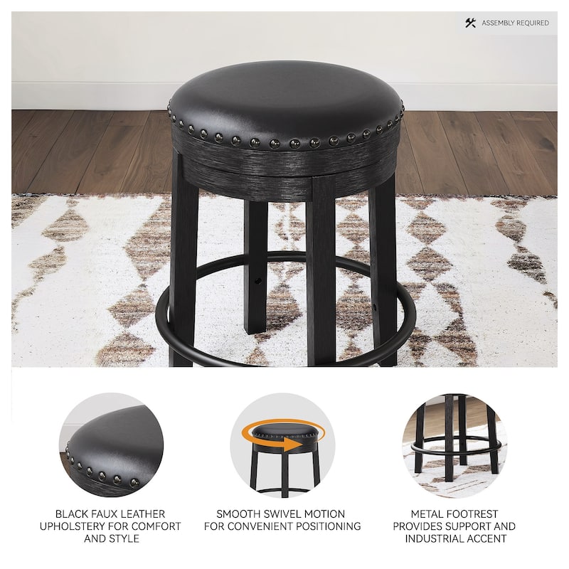 Signature Design by Ashley Valebeck Black Upholstered Swivel Stool - 19.25" W x 19.25" D x 24.38" H