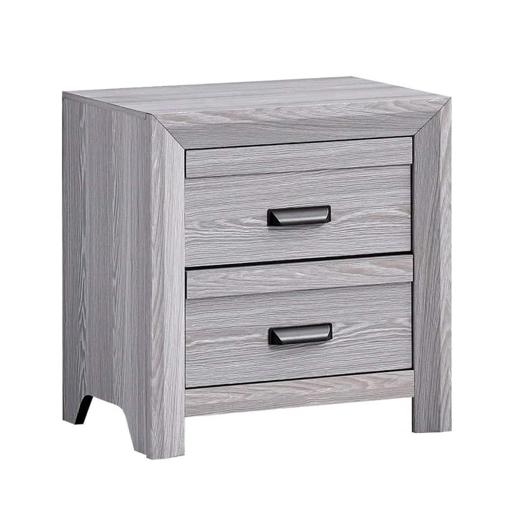Laide Nightstand with 2 Drawers, Cup Handles, Gray Driftwood Finish Wood