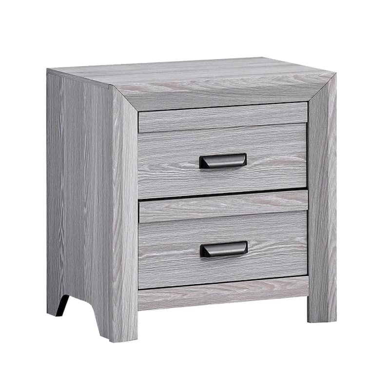 Laide Nightstand with 2 Drawers, Cup Handles, Gray Driftwood Finish Wood