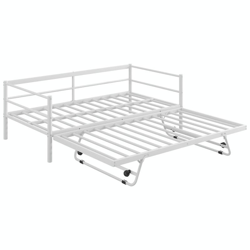 Twin Size Metal Daybed with LED Lights and Adjustable Pop-Up Trundle