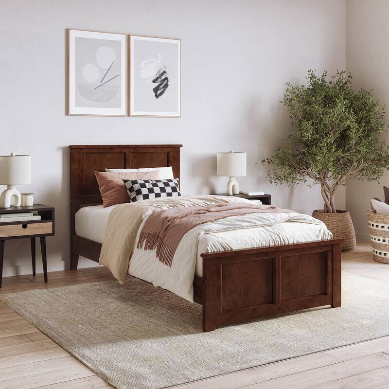 Charlotte Solid Wood Low Profile Platform Bed with Matching Footboard - Walnut - Twin XL