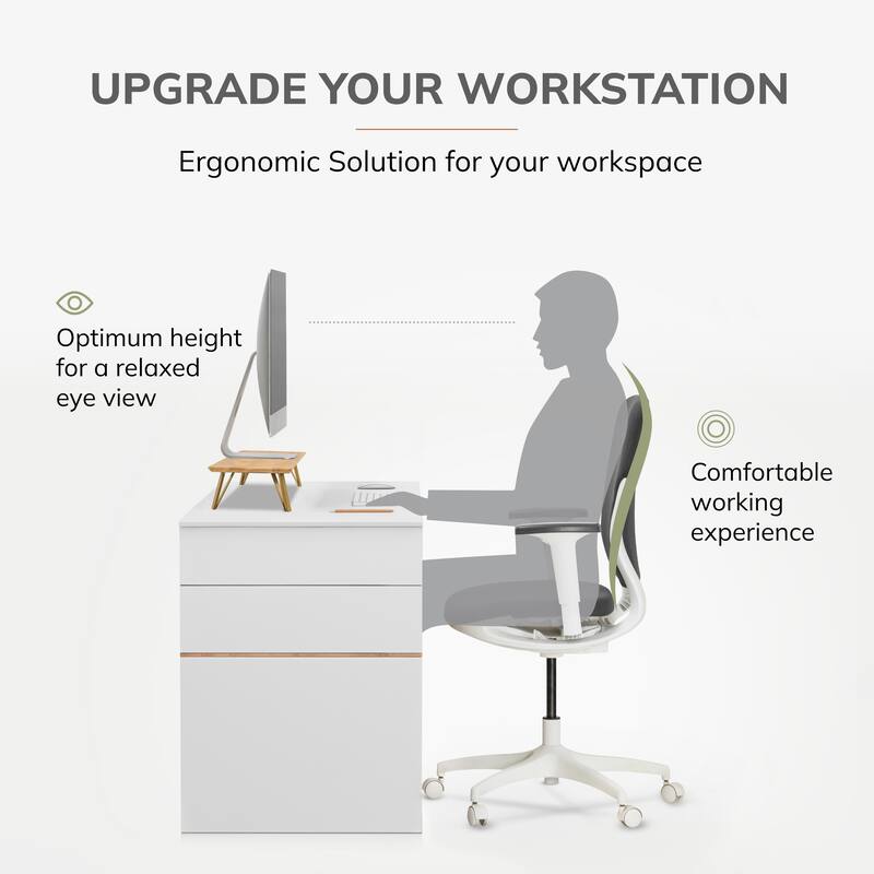 Jani Wood Monitor Stand Riser Desk - Ergonomic Design Stand, Desktop Organizer Table for Home, Office Workspace, Gaming Desk
