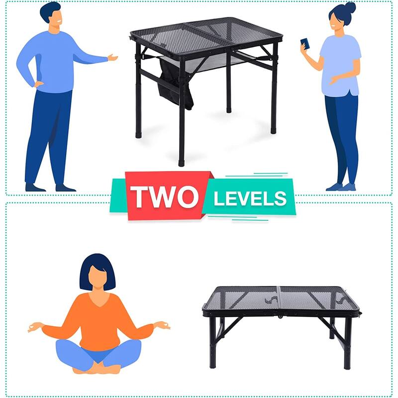 Folding Table Adjustable Height, Portable Camping Table with Mesh Bag Lightweight, Carry Handle for Outdoor, Beach, Picnic