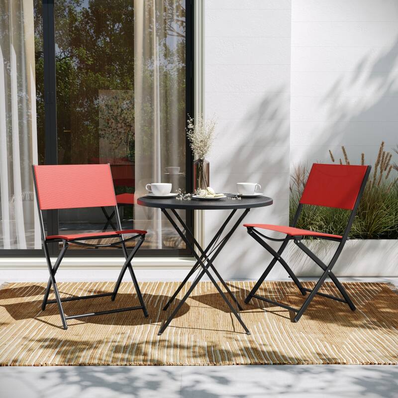 2 Pack Commercial Outdoor Flex Comfort Folding Chair with Metal Frame - Red
