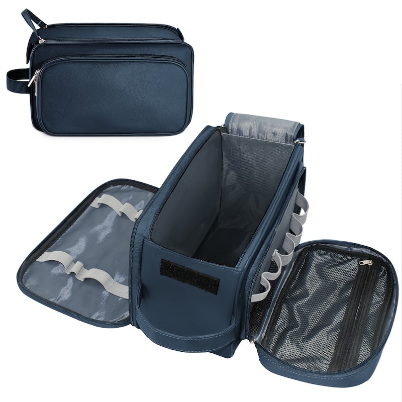 PU Leather Toiletry Bag for Men - Water-Resistant Travel Dopp Kit for Grooming, Shaving, Cosmetics & Accessories