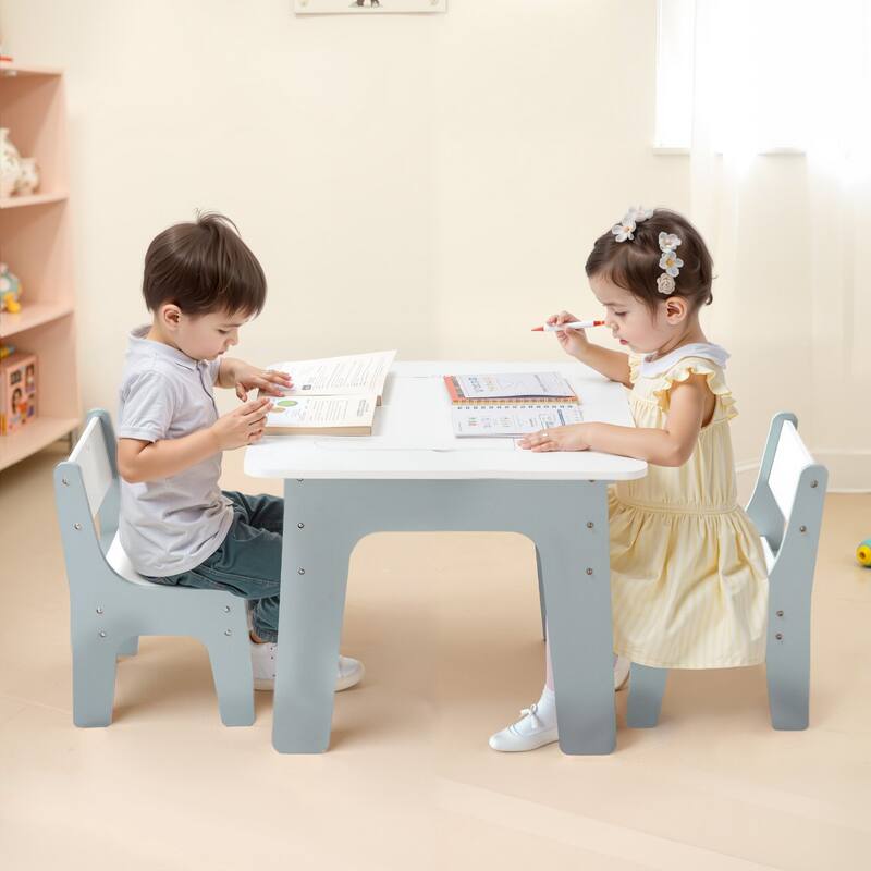 4-in-1 Kids Activity Table with 2 Chairs and Storage, White - 23.5 x 23.5 x 19.48 in
