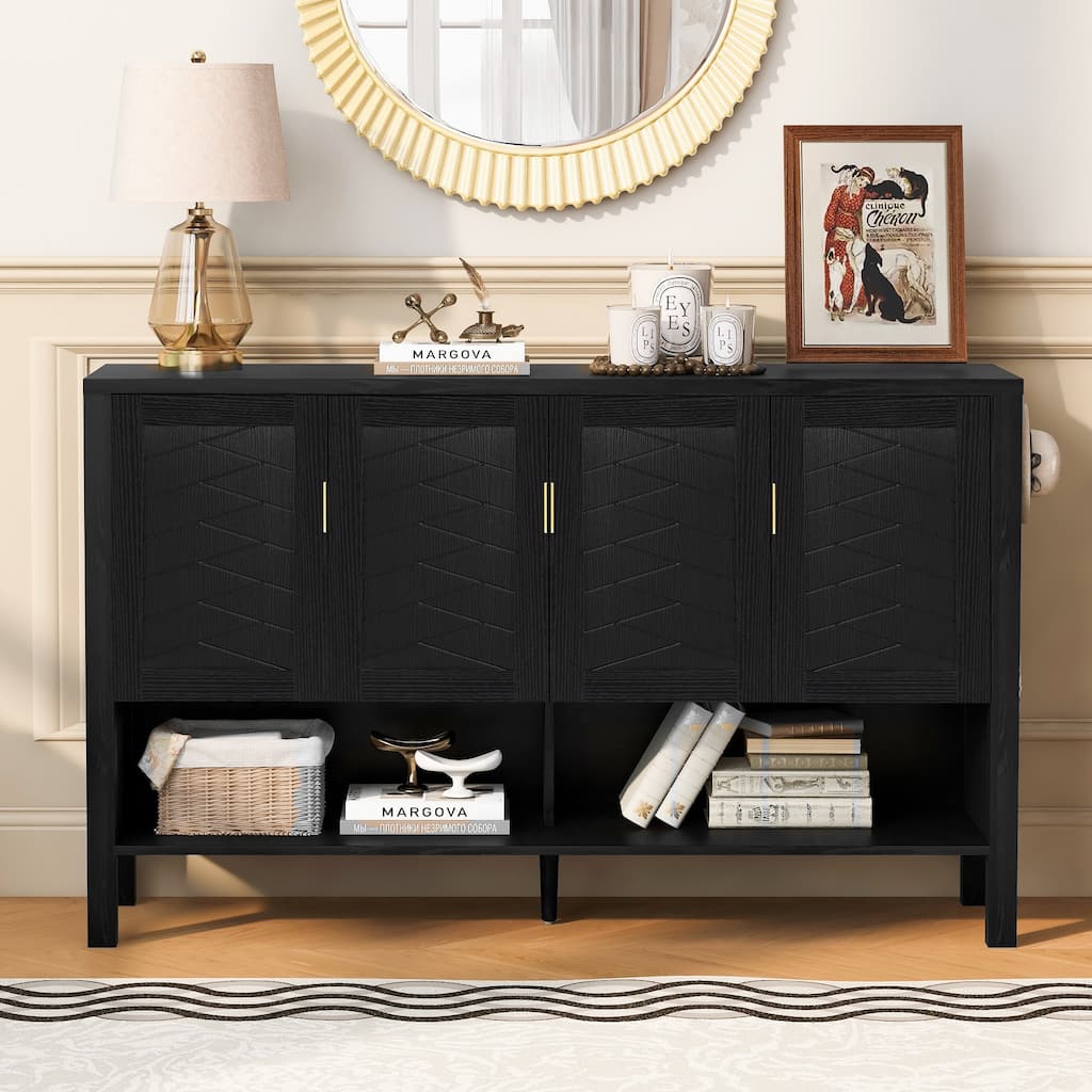 55.1" Storage Sideboard with 4-Doors,Multi Functional Buffet with Open Shelf and 2-Tiers Adjustable Shelves, Modern Cabinet