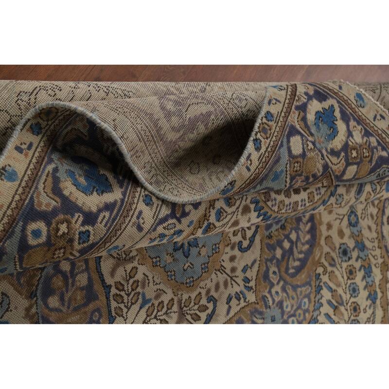Beige Tabriz Persian Area Rug Hand-Knotted Oriental Wool Carpet - 6'5"x 9'4"