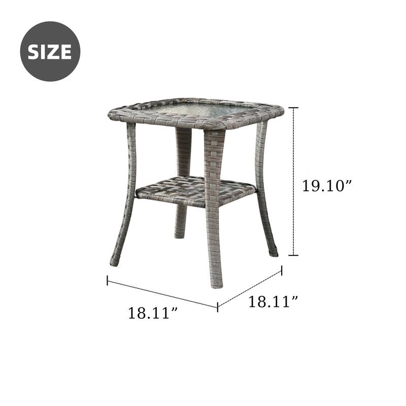 HOOOWOOO Outdoor Patio Grey Rattan Wicker Side Table