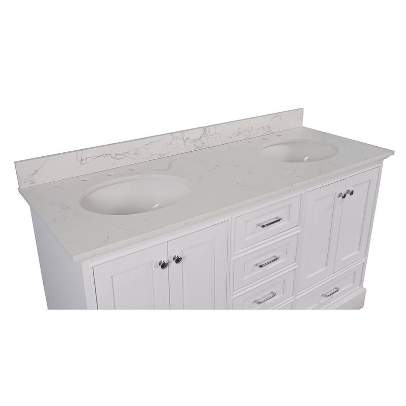 KitchenBathCollection Harper 60" Double Bathroom Vanity with Engineered Marble Top