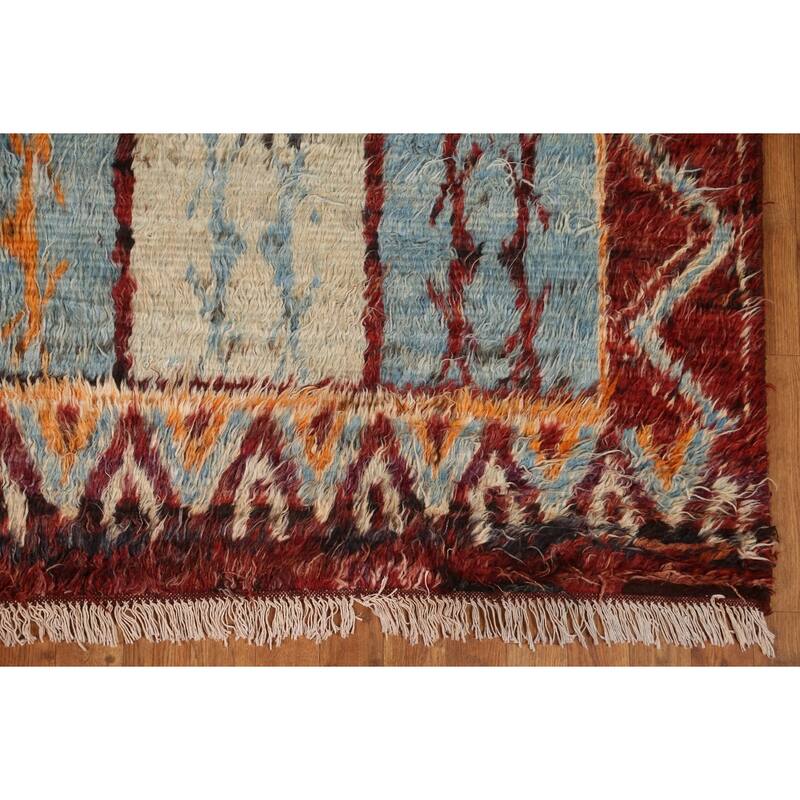 Hand Knotted Oriental 100% Wool Carpet Modern Tribal Red Moroccan Area Rug - 9' 9'' X 7' 0''