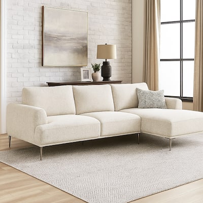 Batty L Sectional Chaise Sofa, Brown Chenille 113 Inch, Adjustable