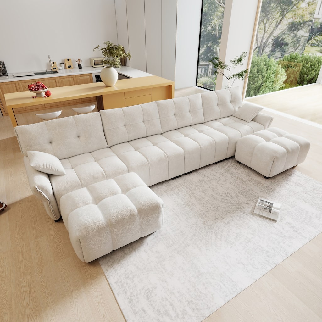 141.7" Chenille U-Shaped Sofa 6 Seater Upholstered Couch with 2 Ottomans for Living Room