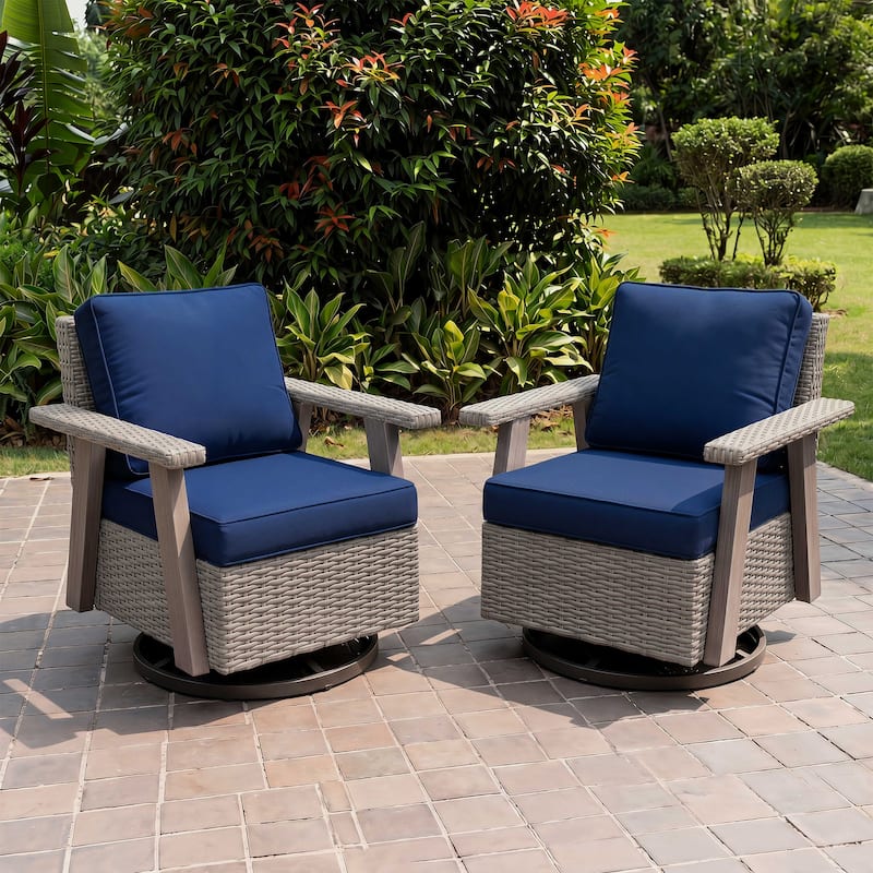COZYWOR Outdoor Rattan Swivel Rocking Chair With Cushions