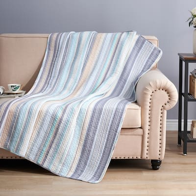 Greenland Home Fashions Durango 100% Cotton Reversible Stripes Quilted Throw Blanket