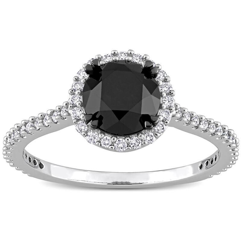 Miadora 1 3/4ct TDW Black and White Diamond Halo Engagement Ring in 14k White Gold