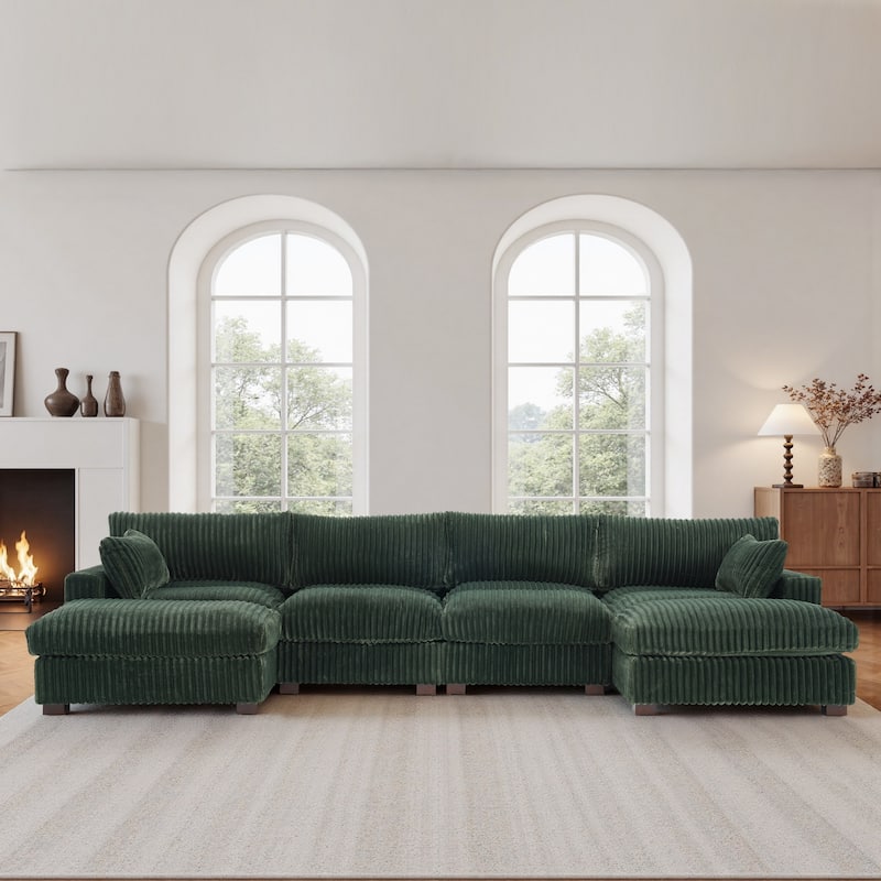 Oversied Plush Corduroy Fabric Modular Sectional Sofa with Chaise, Ottoman