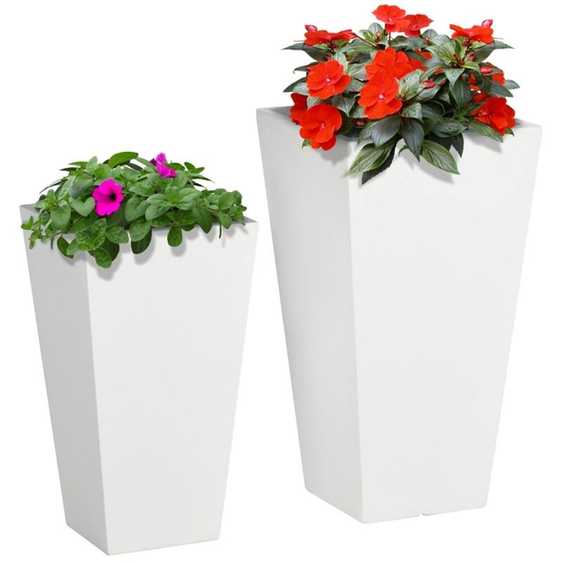 2-Piece Stackable Garden Bed Planter Set with Drainage Holes - 11.75" L x 11.75" W x 21.75" H