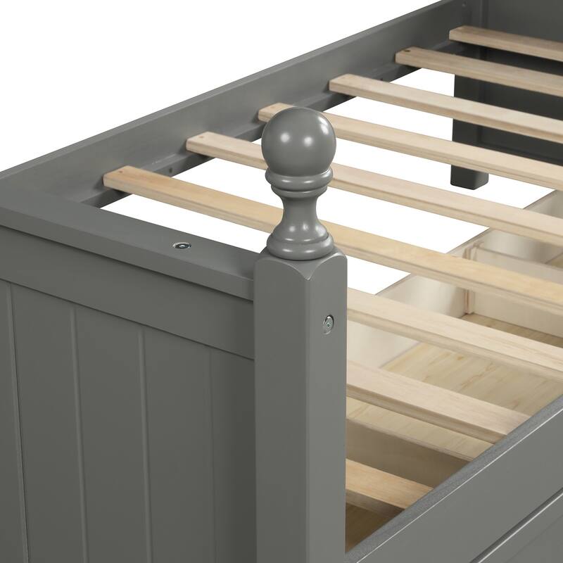 Grey Wood Twin Size Daybed with Three Drawers, No Box Spring Needed, Space-Saving Design