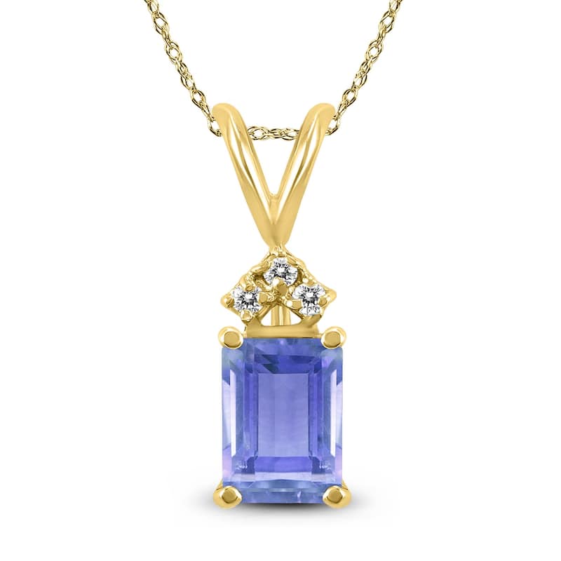 Marquee 14K Yellow Gold 6x4MM Emerald Shaped Tanzanite and Diamond Pendant