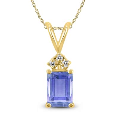 Marquee 14K Yellow Gold 6x4MM Emerald Shaped Tanzanite and Diamond Pendant