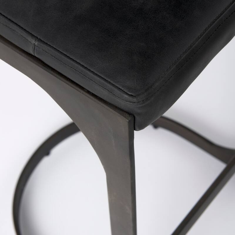 Tyson Black Genuine Leather with Dark Gray Metal Frame Counter Stool