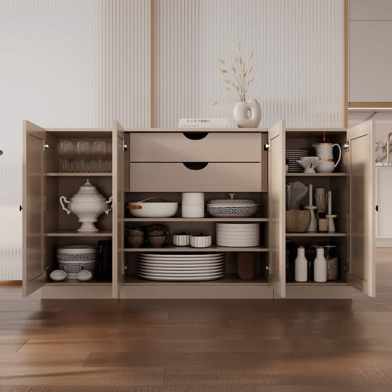 Palace Imports 100% Solid Wood 65" Sideboard with Shaker Doors, 2-Drawers & Adjustable Shelves - Beige