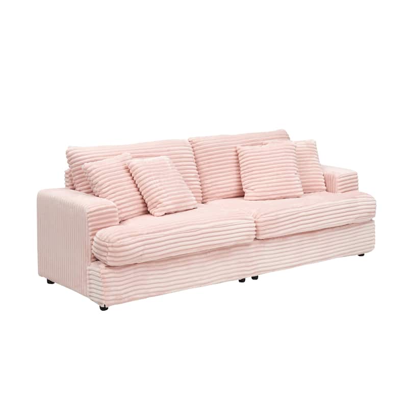 Corduroy Upholstered 3 Seater Sofa, Oversized Cloud Deep Seat Couch with 4 Lumbar Pillows, Loveseat for Living Room, Apartment