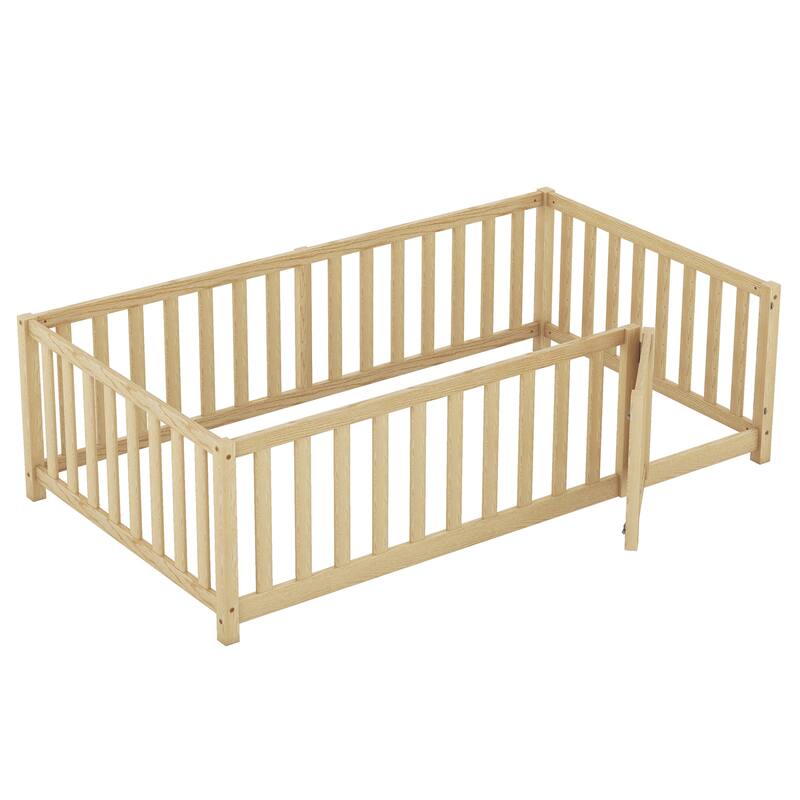 Modern Wood Daybed with Fence Guardrails and 2 Drawers