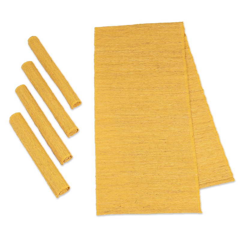 Novica Handmade Yellow Aroma Cotton Blend Table Runner And Placemats (5 Pieces)