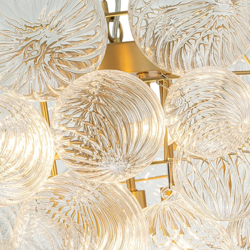 Modern Bubble Swirled Glass Globe Chandelier - Brushed Brass 27in