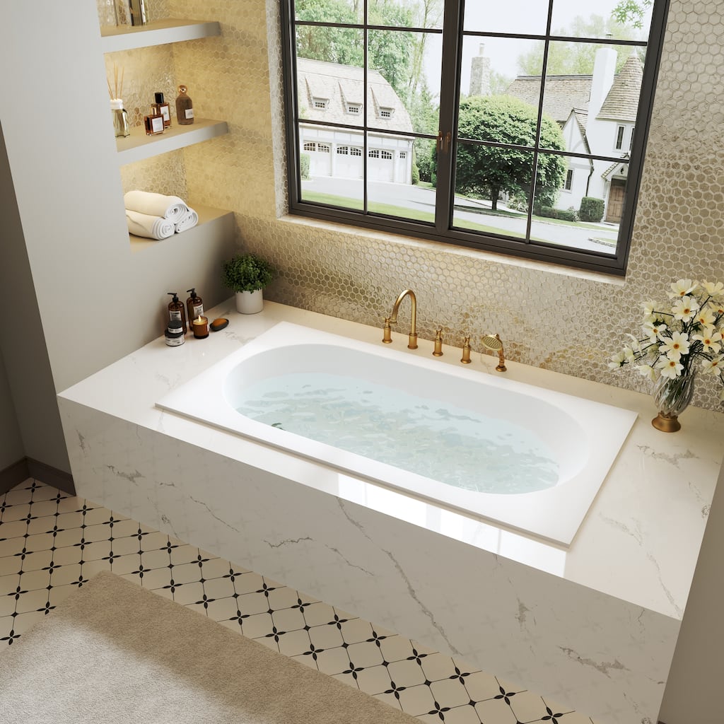 60 in. x 32 in. Acrylic Drop-In Deep Soaking Bathtub with Left Drain in Matte White, Includes Chrome Cover & Metal Drain