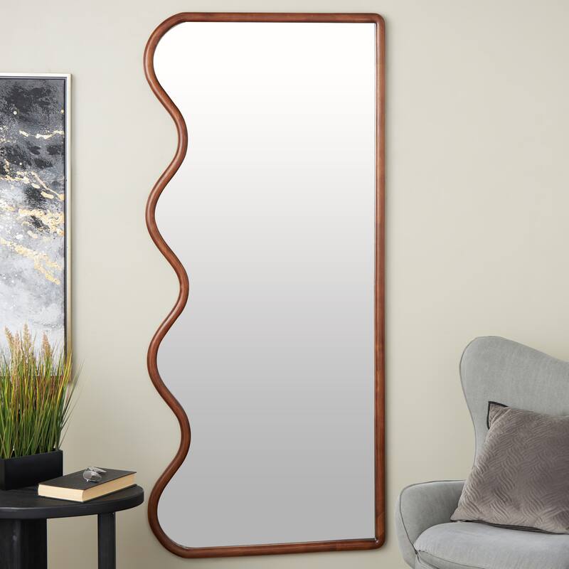 Brown Wood Wavy Room Wall Mirror - Brown