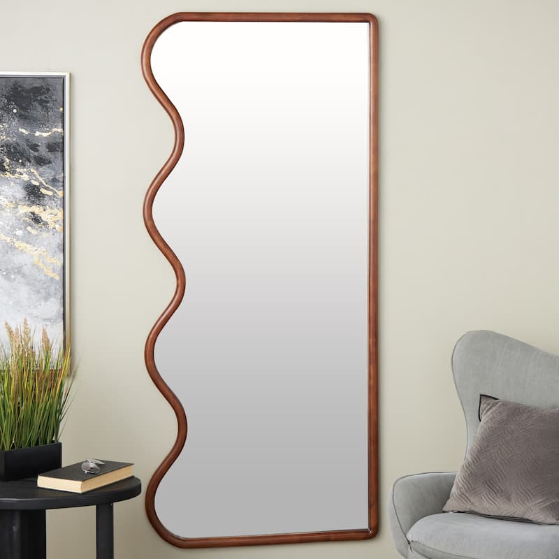 Wood Abstract Wavy Wall Mirror - Brown - Roche River Decor
